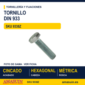 Tornillo DIN 933 8.8 / ISO 4017 Cincado