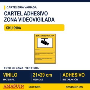 Cartel Vinilo Adhesivo Zona Videovigilada A4
