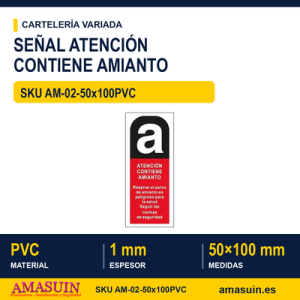 Señal Roja Atención Contiene Amianto 50x100mm