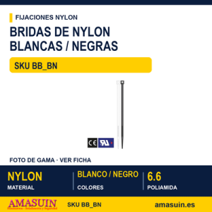 Brida de nylon polyamida 6.6 en blanco y negro