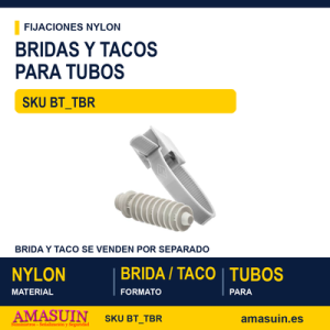 Brida de nylon para tubo y taco para brida roscado