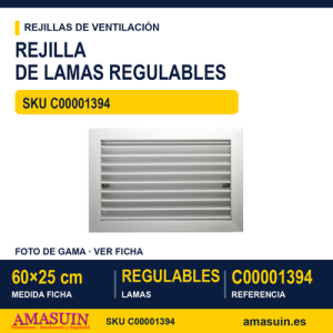Rejillas de lamas regulables - REJILLA DE LAMAS REGULABLES 60 X 25 CM BLANCA