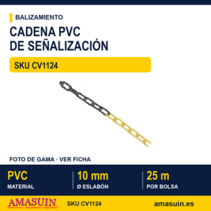 Cadena PVC 10mm Negra-Amarilla Bolsa 25 Metros
