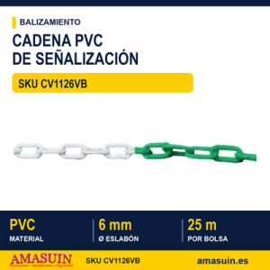 Cadena PVC 6mm Verde/Blanco Bolsa 25 Metros