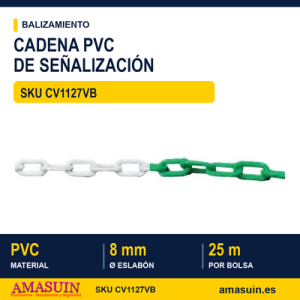 Cadena PVC 8mm Verde/Blanco Bolsa 25 Metros