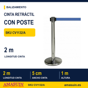 Cinta Retráctil Azul 2m Poste Plata.