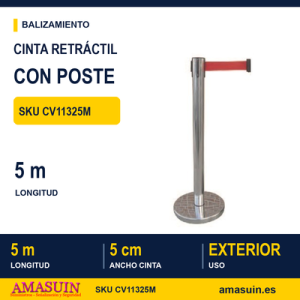 Cinta Retráctil Roja 5m Poste Plata