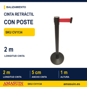 Cinta Retráctil Roja 2m Poste Negro