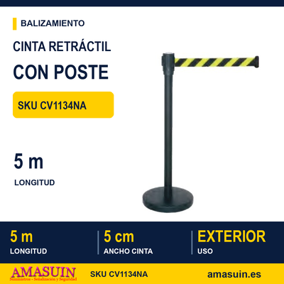 Cinta Retráctil Negra-Amarilla 5m Poste Negro 1 Cinta Retráctil Negra-Amarilla 5m Poste Negro