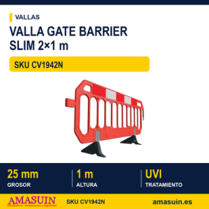 Valla Plástico Naranja Slim Gate Barrier 2x1m