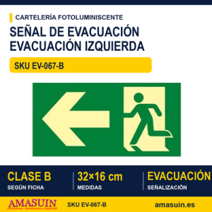 Señal Clase B Recorrido Evacuación Izquierda 32x16cm