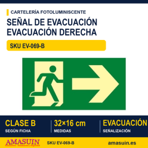 Señal Clase B Recorrido Evacuación Derecha 32x16cm