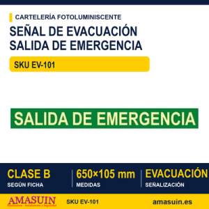 Señal Clase B Salida de Emergencia 650x105mm