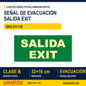 Señal Clase B Salida Exit 32x16cm