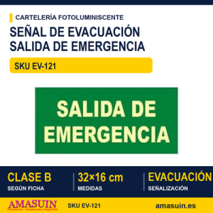 Señal Clase B Salida de Emergencia 32x16cm