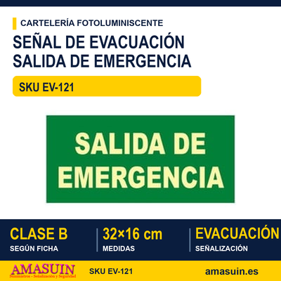 Señal Clase B Salida de Emergencia 32x16cm 1 Señal Clase B Salida de Emergencia 32x16cm