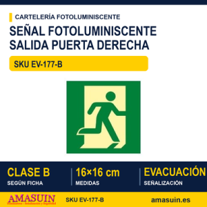 Señal Clase B Salida Puerta Derecha 16x16cm