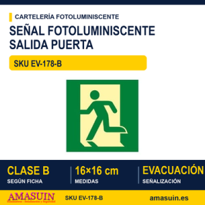 Señal Clase B Salida Puerta Izquierda 16x16cm