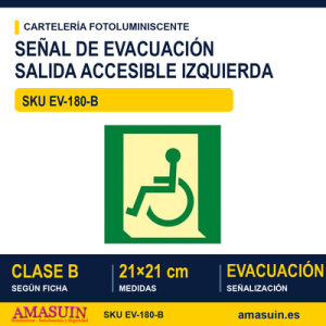 Señal Clase B Movilidad Reducida Salida Izquierda 21x21cm