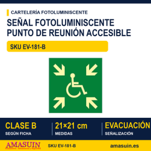 Señal Clase B Punto Reunion Personas Movilidad Reducida 21x21cm