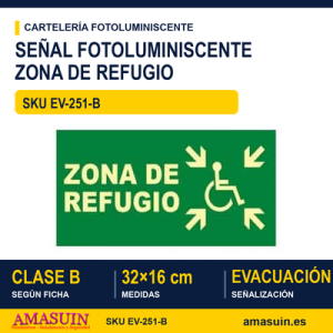 Señal Clase B Zona de Refugio 32x16cm