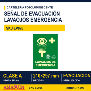 Señal Clase A Evacuación Lavaojos Emergencia 210x297mm