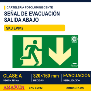 Señal Clase A Evacuación Salida Puerta Abajo 320x160mm