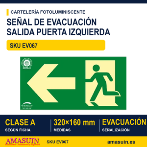 Señal Clase A Evacuación Salida Puerta Izquierda 320x160mm