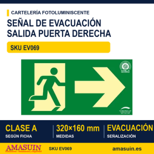 Señal Clase A Evacuación Salida Puerta Derecha 320x160mm
