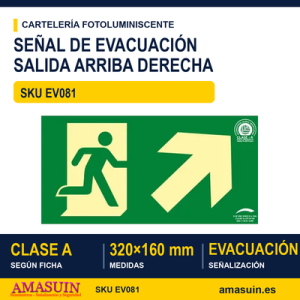Señal Clase A Evacuación Salida Puerta Arriba Derecha 320x160mm