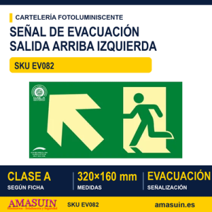 Señal Clase A Evacuación Salida Puerta Arriba Izquierda 320x160mm