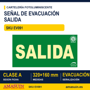 Señal Clase A Evacuación Salida 320x160mm