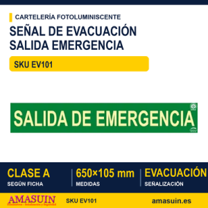 Señal Clase A Evacuación Salida Emergencia 650x105mm