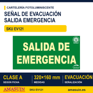 Señal Clase A Evacuación Salida Emergencia 320x160mm