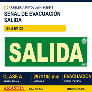 Señal Clase A Evacuación Salida 297x105mm