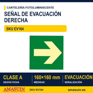 Señal Clase A Evacuación Flecha Derecha 160x160mm
