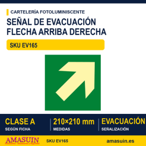 Señal Clase A Evacuación Flecha Arriba Derecha 210x210mm