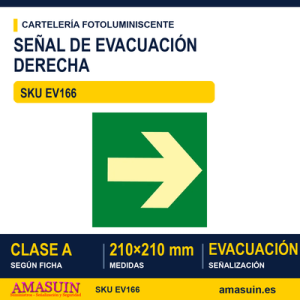 Señal Clase A Evacuación Flecha Derecha 210x210mm