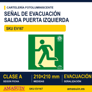 Señal Clase A Evacuación Salida Puerta Izquierda 210x210mm