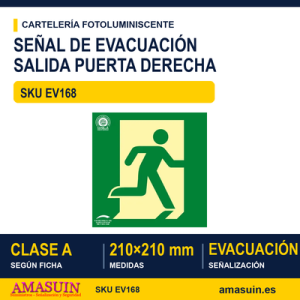 Señal Clase A Evacuación Salida Puerta Derecha 210x210mm