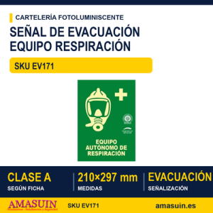 Señal Clase A Evacuación Equipo Autónomo Respiración 210x297mm
