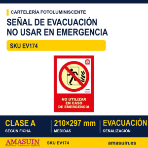 Señal Clase A Evacuación No Utilizar en Caso de Emergencia 210x297mm