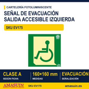 Señal Clase A Evacuación Salida Movilidad Reducida Izquierda 160x160mm