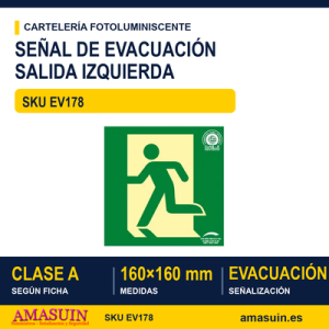 Señal Clase A Evacuación Salida Izquierda 160x160mm