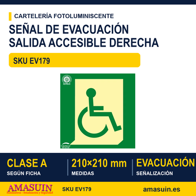 Señal Clase A Evacuación Salida Movilidad Reducida Derecha 210x210mm 1 Señal Clase A Evacuación Salida Movilidad Reducida Derecha 210x210mm