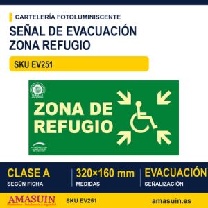 Señal Clase A Evacuación Zona Refugio 320x160mm