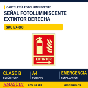 Señal Clase B Extintor Flecha Derecha A4
