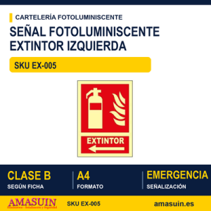 Señal Clase B Extintor Flecha Izquierda A4