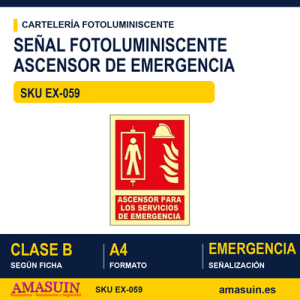 Señal Clase B Ascensor para Servicios Emergencia A4