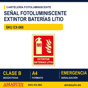 Señal Clase B Extintor Baterias Litio A4